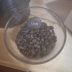 Selling A Brand Knew Glass Jar With Black Rocks And Pink Red Sand In It Under The Rocks Selling or 30 I Pair 50 For It