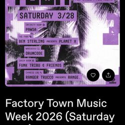 VIP Tickets Factory Town Music Week 2026 (Saturday Pass)