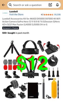Accessories Kit for AKASO EK5000 EK7000 4K WiFi Action Camera GoPro Hero 12 11 10 9 8 7 6 5/Session 5/Hero 4/3+/3/2/1 Max Fusion SJ4000 SJ5000 (14-in-
