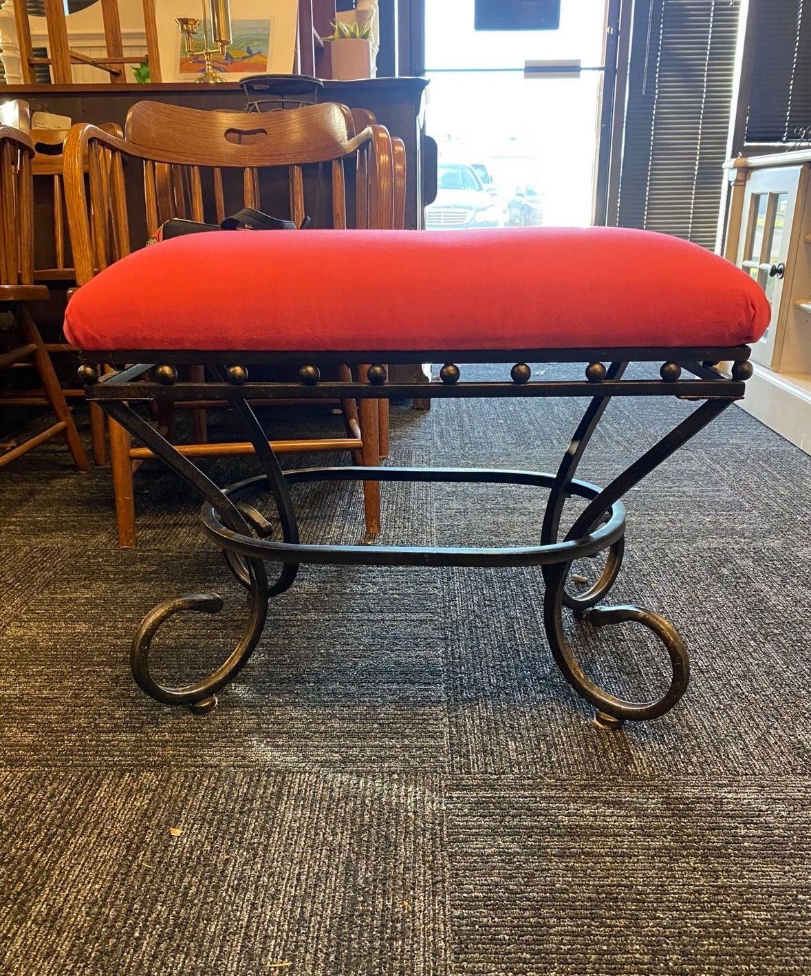 Red Cushion + Metal Ottoman 