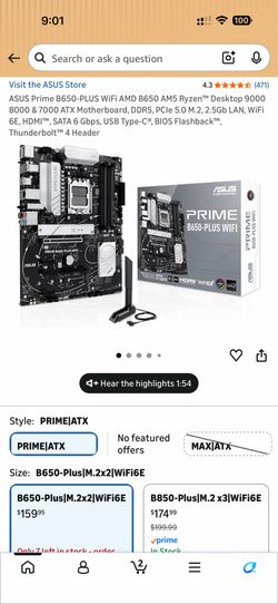 ASUS Prime B650-PLUS WiFi AMD B650 AM5 Ryzen™ Desktop 9000 8000 & 7000 ATX Motherboard, DDR5, PCIe 5.0 M.2, 2.5Gb LAN, WiFi 6E, HDMI™, SATA 6 Gbps, US