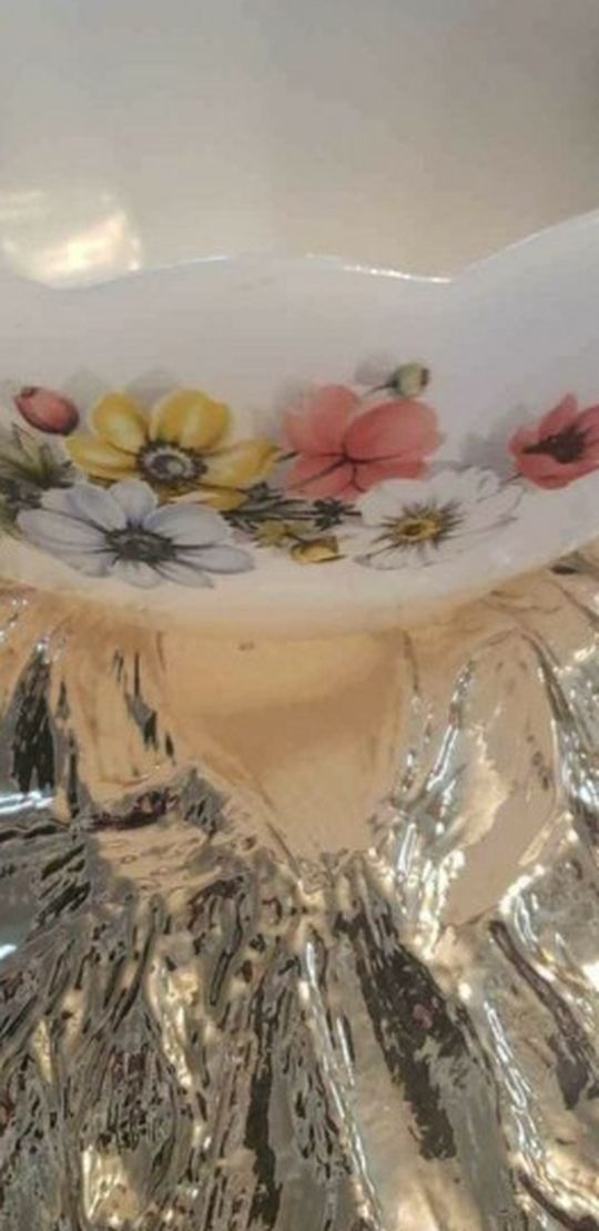 Vtg. Small Milk Glass Floral Bowl