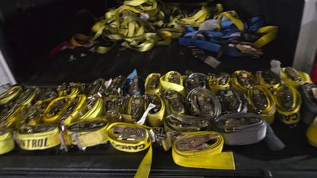 Lots of Semi-truck 53' trailer heavy duty cargo load straps