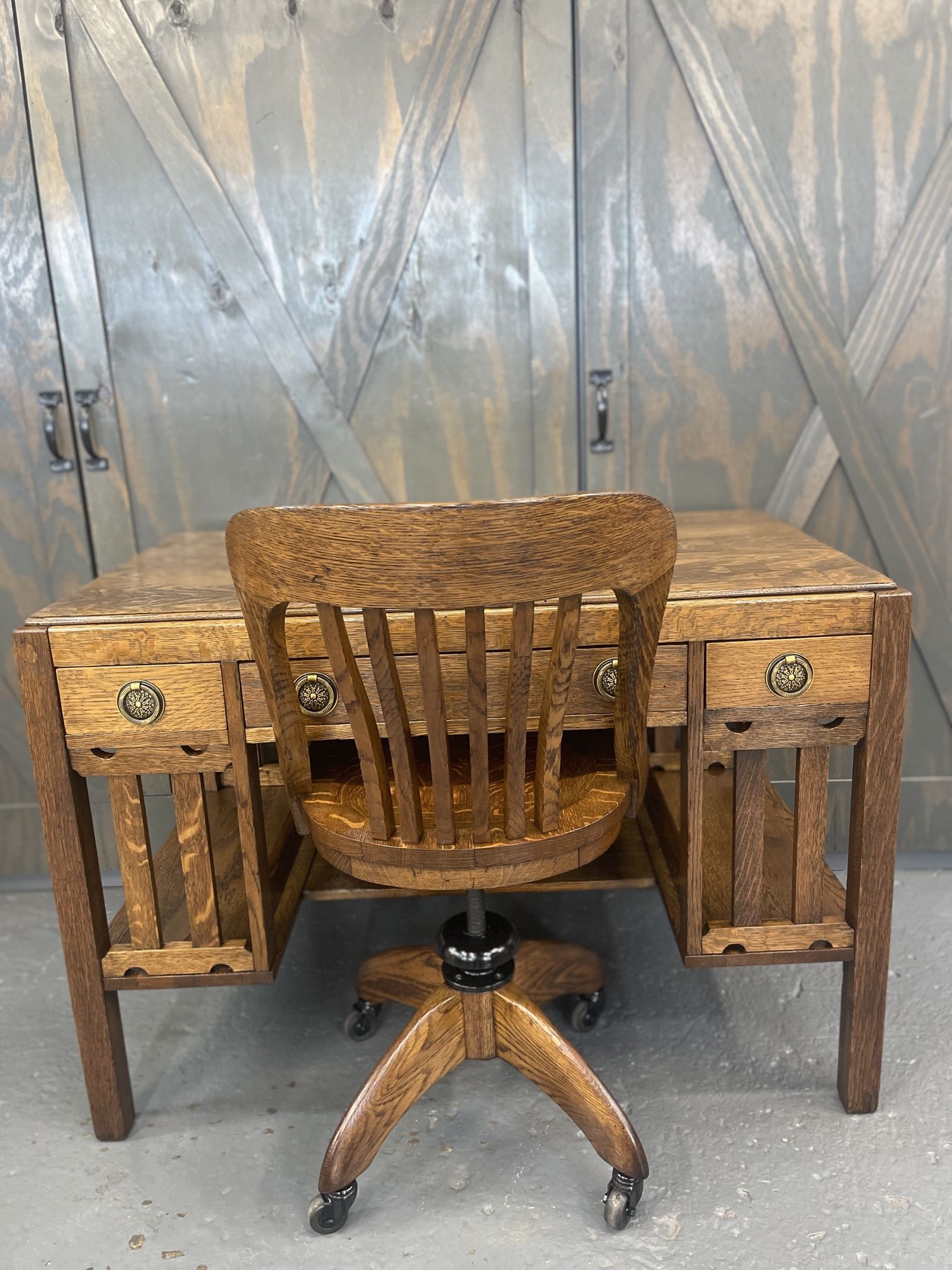 Stickley Style Arts And Crafts Writing/computer Desk With B.L. Marble Chair