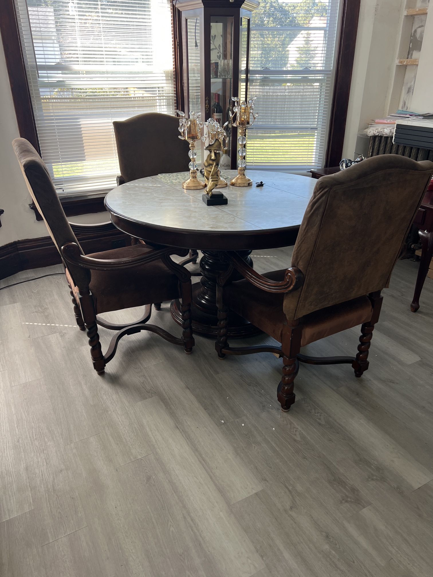 Round table with 4 chairs, 50-inch TV, and shelf-style table: all for $345
