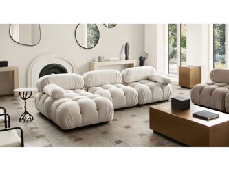 Paloma Light Cream Velvet Modular Sectional  / 4-piece