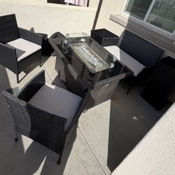 4 Piece Outdoor Furniture Set, W/ Propane Gas Fire pit table