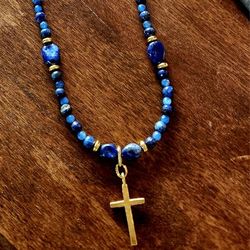 Lapis Gold Cross Necklace