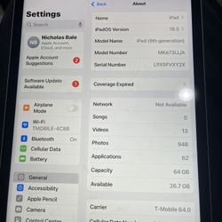 Apple I-Pad (9th Generation), WiFi 64GB Fully Unlocked, Barely Ised