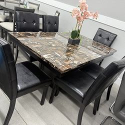 7pc Dining Set ✨ Faux Marble Top