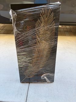 Black Canvas Wall Art Gold Feather Design