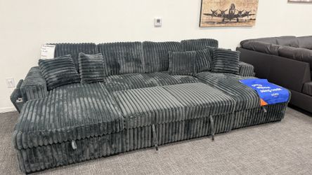 Dark Gray Pull Out Sectional+ Storage & USB