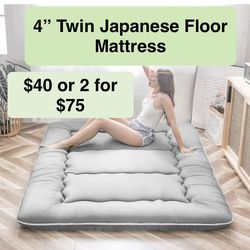 4” Twin  Gray Japanese Floor Mattress Futon Mattress, Thicken Tatami Mat Sleeping Pad Foldable Roll Up Mat Boys Girls Dormitory Pad Kids Floor Lounger