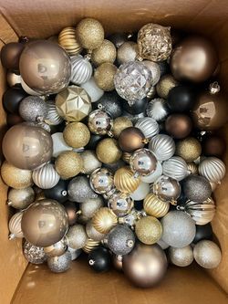 350 Large lot shatterproof Assortment of Gold, Silver, & Bronze Christmas Ornaments neutral holiday