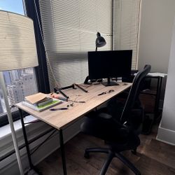 Office table & chair, LG Monitor, Free printer & printer Stand, Computer Stand And Desk lamp