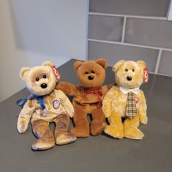 3 Beanie Babies Bear Bunch Teddy, Clubby, & Father.