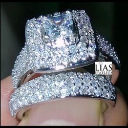 New 18k White Gold Wedding Ring Set 