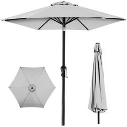 
Outdoor Steel Market Patio Umbrella Decoration w/ Tilt, Crank Lift - 10ft Fog Gray