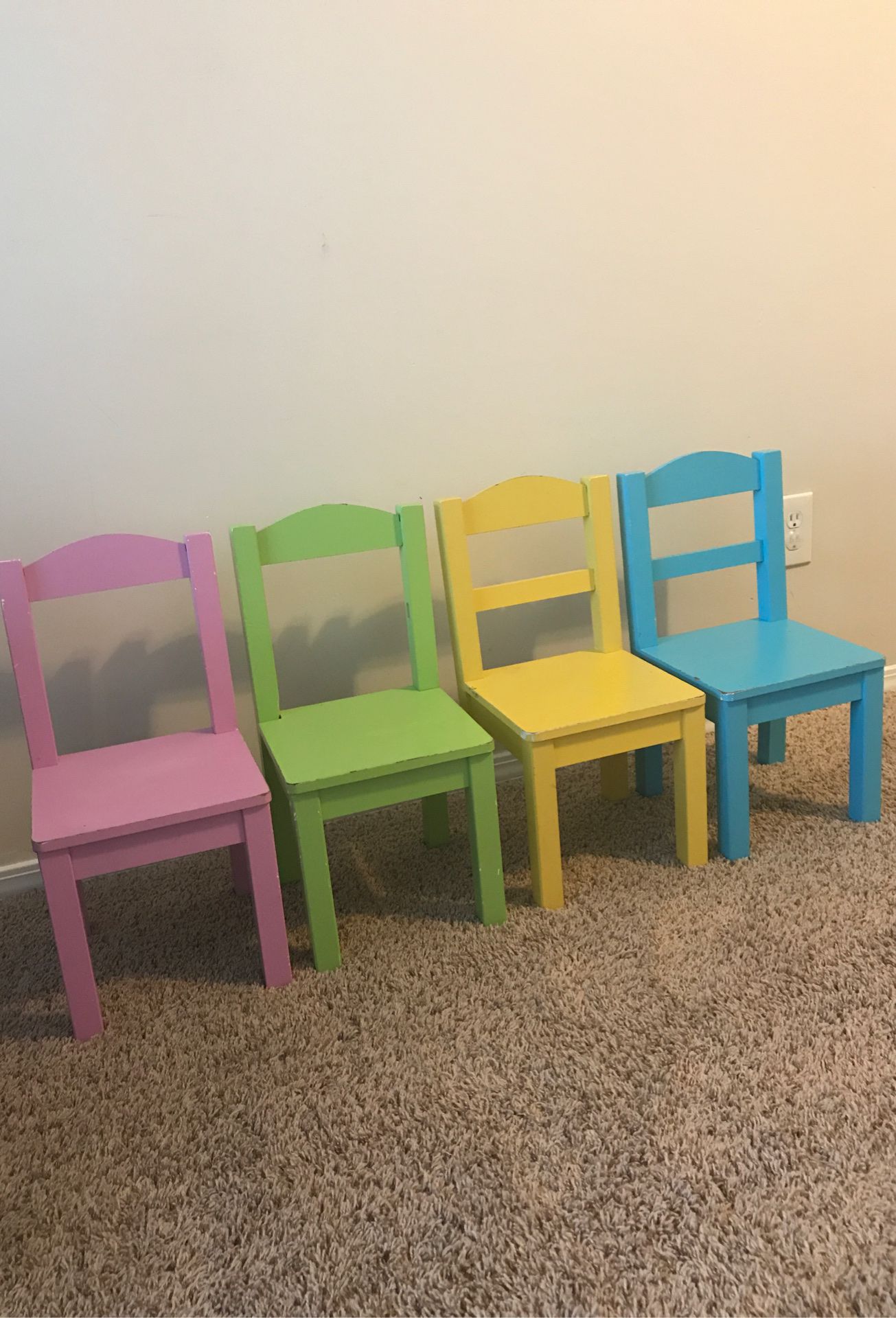 4 toddler colorful chairs 10 inch tall