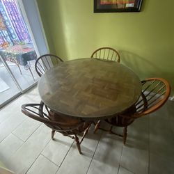 Solid Wood Table With Glass Top And 4 Chairs