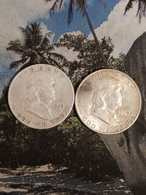 (2) 90% silver Franklin Half Dollar 1949 P&D 