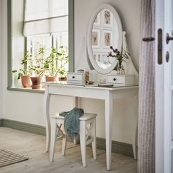 IKEA HEMNES Dressing table and makeup stool, white, 100x50 cm
