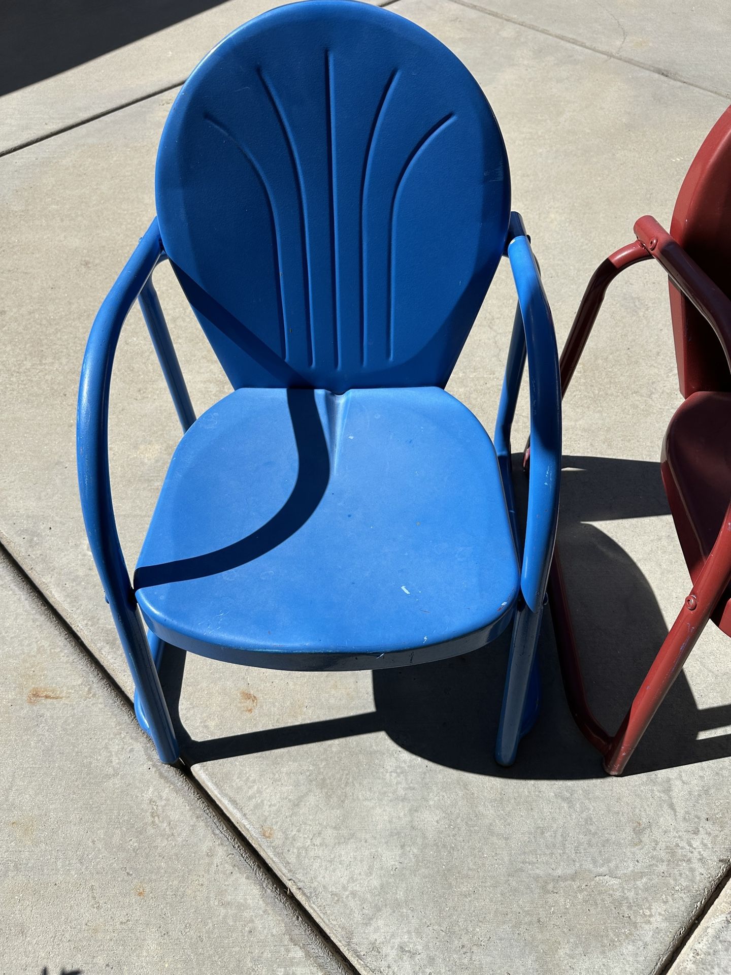 Child’s Youth Toddler Metal Lawn Chair Set Pair Red & Blue Tulip Design