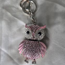 Metal Owl Key Chain Ring Pink Rhinestone Backpack Pendant Fashion Gift 