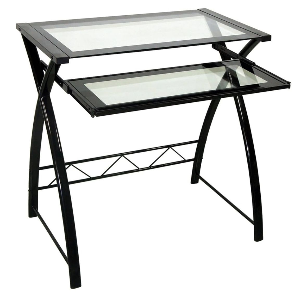 Glass Computer Desk with Keyboard Tray