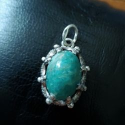 Vintage Soviet USSR Sterling Silver 916 and Turquoise Necklace Pendant