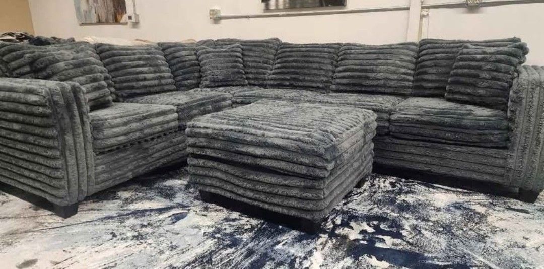 Brand New Byers Market Thick Gunmetal Grey Corduroy 2pc Sectionals *UPGRADED, SOFTEST FABRIC EVER*