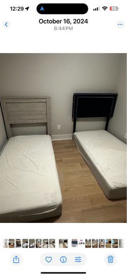 Two Twin Beds with Headboards and Mattresses