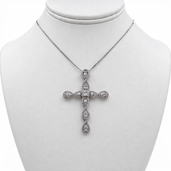 18k White Gold Diamond Cross Pendant with 15" Necklace.