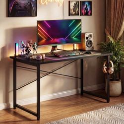 48 Inch Computer Desk, Home Office Writing Desk for Small Space, Modern Study Desk with Headphone Hook, Black