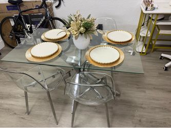 Glass Dining Table with 4 Clear Chairs – $300 OBO