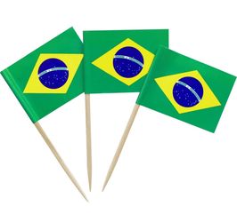 100PCS Brazil Flag Brazilian Small Toothpick Flag Decor Mini Cupcake Toppers Cocktail Food Flags Cocktail Picks