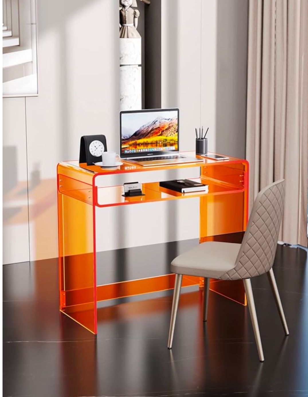 Lucite Acrylic Plastic Orange Desk