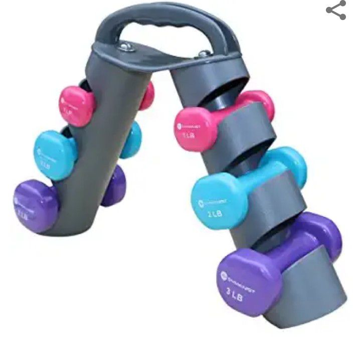 GYMENIST Dumbbell Set of 6 Total Dumbbells with Foldable Rack That Can Stand for Display or Folded for Travel and Storage These Weights