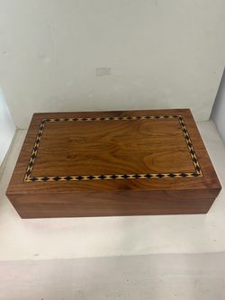 Wooden Box with Marquetry Inlay Border