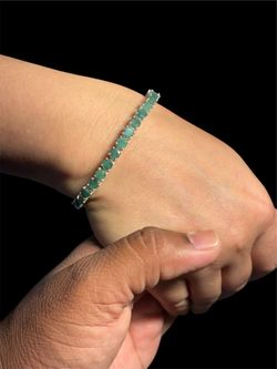 Natural Emerald Tennis Bracelet 925 Sterling Silver 7.5" Handmade