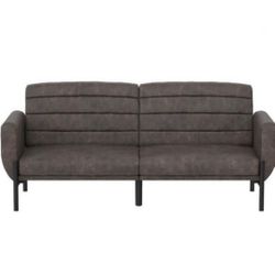 Futon Sofa Bed and Couch Sleeper, Distressed Medium Brown Faux Leather 
