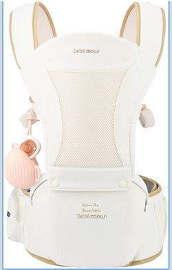 Bebamour Baby Carrier with Hip Seat,All-Position Breathable Mesh Hip Seat & Carrier 0-36Months with Head Hood, 3 PCS Teething Pads, Waist Extender,Sto