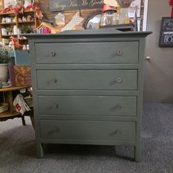 Refinished 1926 Solid Wood Dresser – Pewter Green