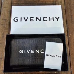 GIVENCHY Logo Leather Zip Around Long Wallet Black