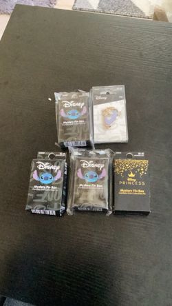  4 Disney Mystery Pin Boxes  3 /Stitch  1/Disney PrincessAnd Eeyore Stay Golden Pin