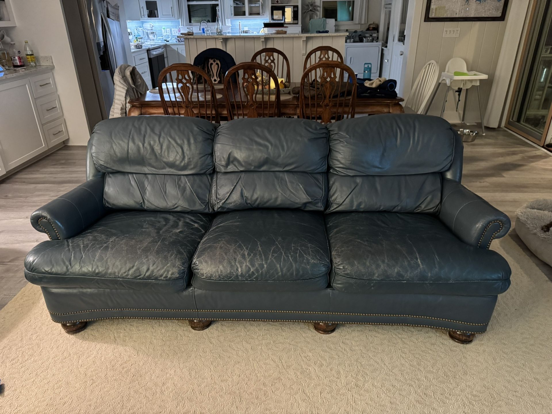 Blue Leather Sofa 