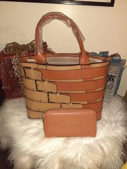 2 tone handbag w wallet