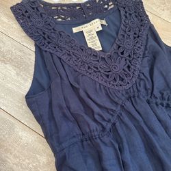 Max Studio Navy Crochet-Trim Tank linen Dress