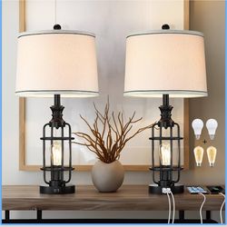 26.3”Table Lamps Set of 2 with USB Charging Ports,