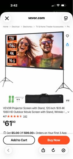 VEVOR 120-Inch Projector Screen with Stand